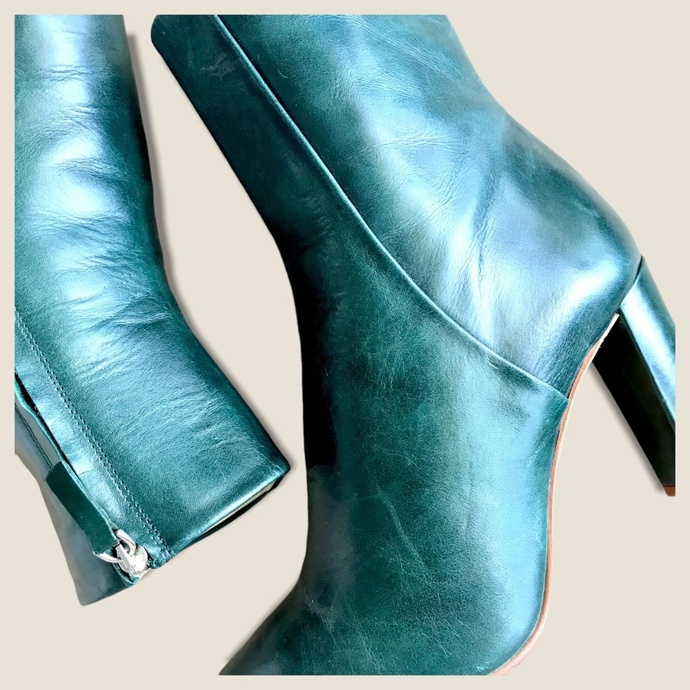 Zara Dark Green Genuine Leather Heeled Retro Minimalist Modern Cute Ankle Bootie - Picture 13 of 16